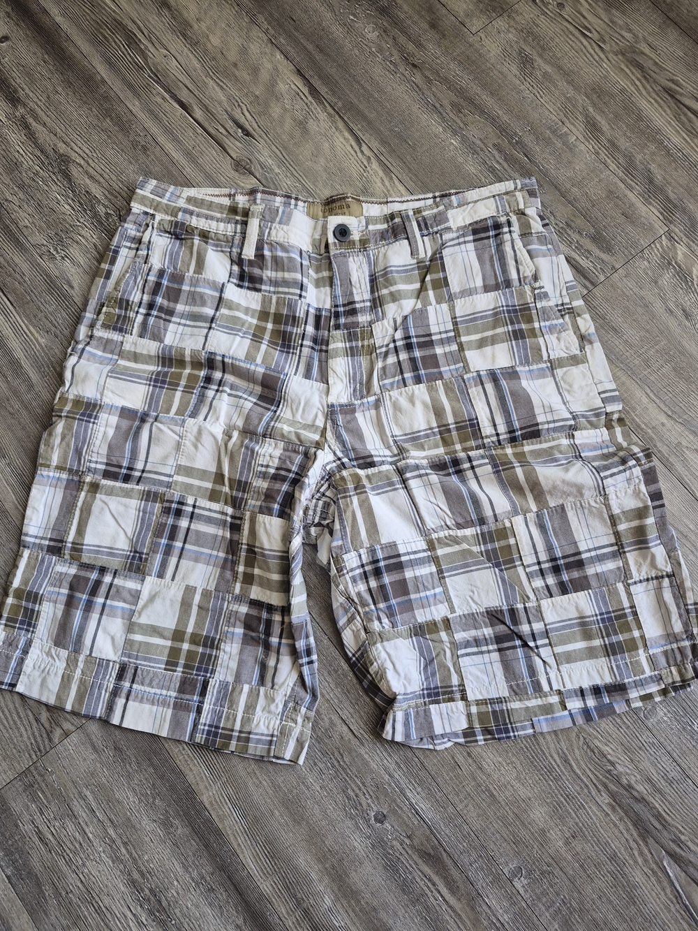 Sonoma Men's Plaid Cargo Shorts - White, Tan & Brown